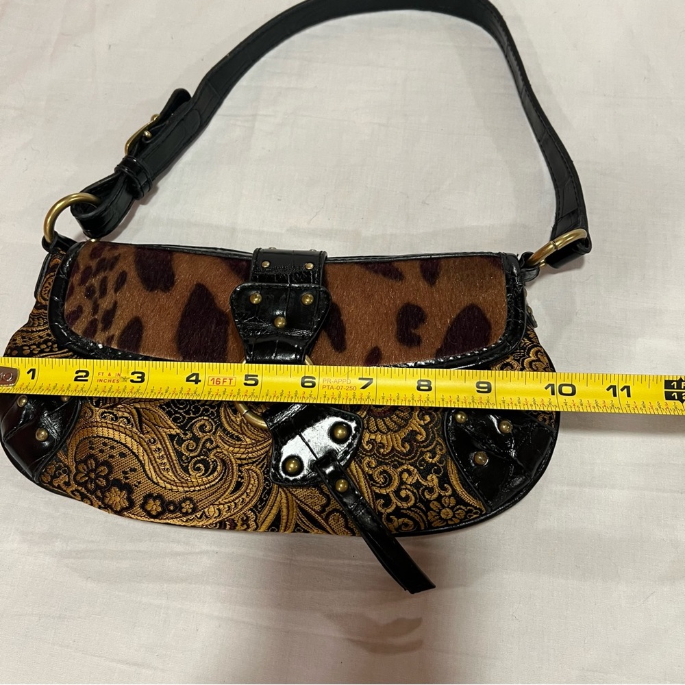 Vintage Nine West Black and Tan Brocade Cheetah Y2K Shoulder Bag - Picture 9 of 17
